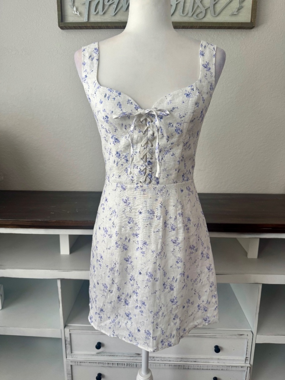 Reformation Eletrra Linen Floral MIni Dress Women's Size 4 C